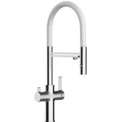 3 Wege Wasserhahn Küchenarmatur, FC, mit 360° schwenkbarem Auslauf, abnehmbare 2 strahl Handbrause, Verchromt / Weiß