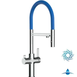 4 Wege Wasserhahn Küchenarmatur, FC, mit 360° schwenkbarem Auslauf, abnehmbare 2 strahl Handbrause, Verchromt / Blau