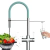 4 Wege Wasserhahn Küchenarmatur, FC, mit 360° schwenkbarem Auslauf, abnehmbare 2 strahl Handbrause, Verchromt / Türkis