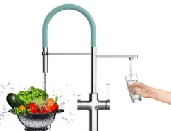 4 Wege Wasserhahn Küchenarmatur, FC, mit 360° schwenkbarem Auslauf, abnehmbare 2 strahl Handbrause, Verchromt / Türkis