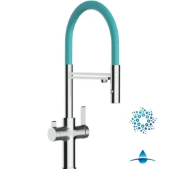 4 Wege Wasserhahn Küchenarmatur, FC, mit 360° schwenkbarem Auslauf, abnehmbare 2 strahl Handbrause, Verchromt / Türkis