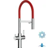 4 Wege Wasserhahn Küchenarmatur, FC, mit 360° schwenkbarem Auslauf, abnehmbare 2 strahl Handbrause, Verchromt / Rot