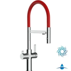 4 Wege Wasserhahn Küchenarmatur, FC, mit 360° schwenkbarem Auslauf, abnehmbare 2 strahl Handbrause, Verchromt / Rot