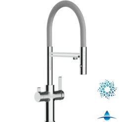 4 Wege Wasserhahn Küchenarmatur, FC, mit 360° schwenkbarem Auslauf, abnehmbare 2 strahl Handbrause, Verchromt / Grau