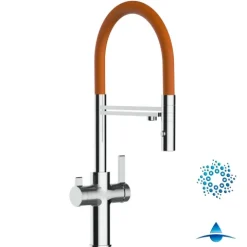 4 Wege Wasserhahn Küchenarmatur, FC, mit 360° schwenkbarem Auslauf, abnehmbare 2 strahl Handbrause, Verchromt / Orange