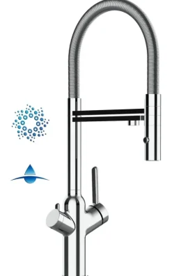 4 Wege Wasserhahn Küchenarmatur, BOD, mit 360° schwenkbarem Auslauf, abnehmbare 2 strahl Handbrause, Verchromt