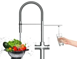 3 Wege Wasserhahn Küchenarmatur, FC, mit 360° schwenkbarem Auslauf, abnehmbare 2 strahl Handbrause, Verchromt