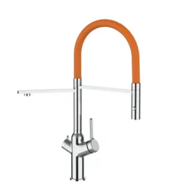 3 Wege Wasserhahn Küchenarmatur, BOD, mit 360° schwenkbarem Auslauf, abnehmbare 2 strahl Handbrause, Verchromt / Orange