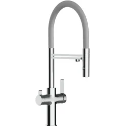 3 Wege Wasserhahn Küchenarmatur, FC, mit 360° schwenkbarem Auslauf, abnehmbare 2 strahl Handbrause, Verchromt / Grau