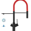 4 Wege Wasserhahn Küchenarmatur, BOD, mit 360° schwenkbarem Auslauf, abnehmbare 2 strahl Handbrause, Schwarz Matt / Rot
