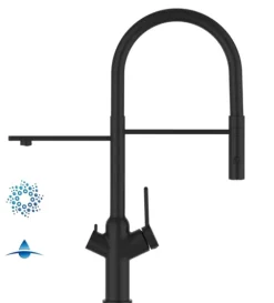 4 Wege Wasserhahn Küchenarmatur, BOD, mit 360° schwenkbarem Auslauf, abnehmbare 2 strahl Handbrause, Schwarz Matt / Schwarz