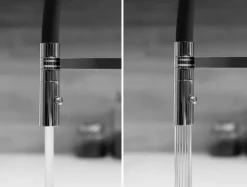 3 Wege Wasserhahn Küchenarmatur, FC, mit 360° schwenkbarem Auslauf, abnehmbare 2 strahl Handbrause, Schwarz Matt / Blau