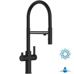 4 Wege Wasserhahn Küchenarmatur, FC, mit 360° schwenkbarem Auslauf, abnehmbare 2 strahl Handbrause, Schwarz Matt / Schwarz