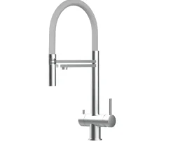 3 Wege Wasserhahn Küchenarmatur, Edelstahl Massiv mit 360° schwenkbarem Auslauf, abnehmbare 2 strahl Handbrause, Gebürstet / Grau