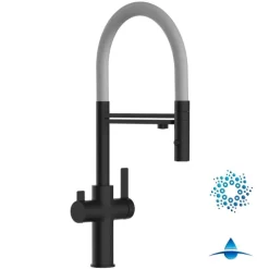 4 Wege Wasserhahn Küchenarmatur, FC, mit 360° schwenkbarem Auslauf, abnehmbare 2 strahl Handbrause, Schwarz Matt / Grau