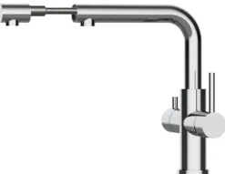 3 Wege Wasserhahn Küchenarmatur, Edelstahl Massiv mit schwenkbarem L-Auslauf und herausziehbarer Brause, Hochglanz