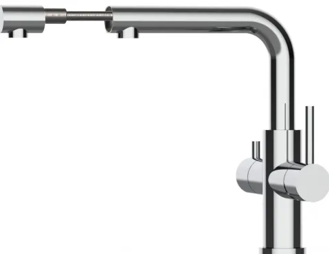3 Wege Wasserhahn Küchenarmatur, Edelstahl Massiv mit schwenkbarem L-Auslauf und herausziehbarer Brause, Hochglanz
