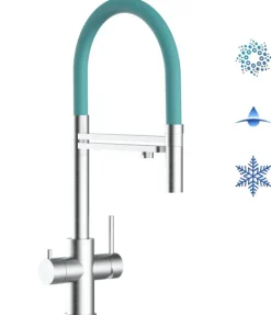 5 Wege Wasserhahn Küchenarmatur, Edelstahl Massiv mit 360° schwenkbarem Auslauf, abnehmbare 2 strahl Handbrause, Gebürstet / Türkis