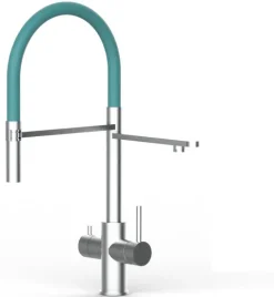 5 Wege Wasserhahn Küchenarmatur, Edelstahl Massiv mit 360° schwenkbarem Auslauf, abnehmbare 2 strahl Handbrause, Gebürstet / Türkis