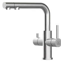 3 Wege Wasserhahn Küchenarmatur, Edelstahl Massiv mit schwenkbarem L-Auslauf und herausziehbarer Brause, Gebürstet