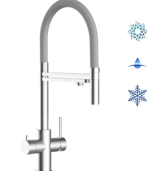 5 Wege Wasserhahn Küchenarmatur, Edelstahl Massiv mit 360° schwenkbarem Auslauf, abnehmbare 2 strahl Handbrause, Gebürstet / Grau