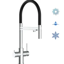 5 Wege Wasserhahn Küchenarmatur, Edelstahl Massiv mit 360° schwenkbarem Auslauf, abnehmbare 2 strahl Handbrause, Gebürstet / Schwarz