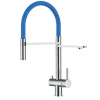 3 Wege Wasserhahn Küchenarmatur, Edelstahl Massiv mit 360° schwenkbarem Auslauf, abnehmbare 2 strahl Handbrause, Hochglanz / Blau
