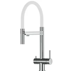 3 Wege Wasserhahn Küchenarmatur, Edelstahl Massiv mit 360° schwenkbarem Auslauf, abnehmbare 2 strahl Handbrause, Hochglanz / Weiß