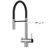3 Wege Wasserhahn Küchenarmatur, Edelstahl Massiv mit 360° schwenkbarem Auslauf, abnehmbare 2 strahl Handbrause, Hochglanz / Schwarz