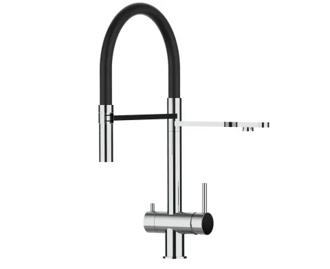 3 Wege Wasserhahn Küchenarmatur, Edelstahl Massiv mit 360° schwenkbarem Auslauf, abnehmbare 2 strahl Handbrause, Hochglanz / Schwarz