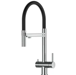 3 Wege Wasserhahn Küchenarmatur, Edelstahl Massiv mit 360° schwenkbarem Auslauf, abnehmbare 2 strahl Handbrause, Hochglanz / Schwarz