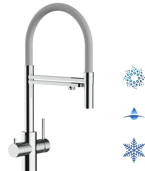 5 Wege Wasserhahn Küchenarmatur, Edelstahl Massiv mit 360° schwenkbarem Auslauf, abnehmbare 2 strahl Handbrause, Hochglanz / Grau