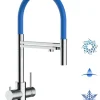 5 Wege Wasserhahn Küchenarmatur, Edelstahl Massiv mit 360° schwenkbarem Auslauf, abnehmbare 2 strahl Handbrause, Hochglanz / Blau