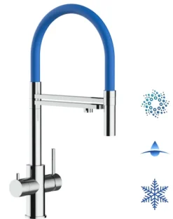 5 Wege Wasserhahn Küchenarmatur, Edelstahl Massiv mit 360° schwenkbarem Auslauf, abnehmbare 2 strahl Handbrause, Hochglanz / Blau