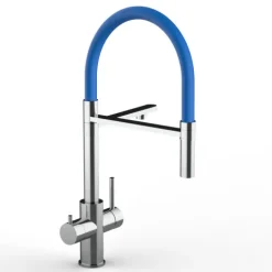 5 Wege Wasserhahn Küchenarmatur, Edelstahl Massiv mit 360° schwenkbarem Auslauf, abnehmbare 2 strahl Handbrause, Hochglanz / Blau