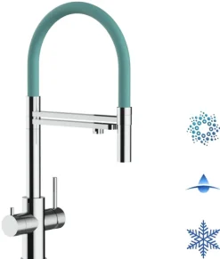 5 Wege Wasserhahn Küchenarmatur, Edelstahl Massiv mit 360° schwenkbarem Auslauf, abnehmbare 2 strahl Handbrause, Hochglanz / Türkis