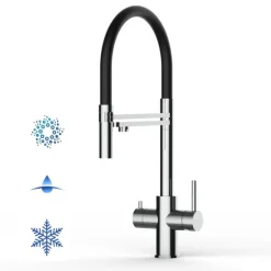 5 Wege Wasserhahn Küchenarmatur, Edelstahl Massiv mit 360° schwenkbarem Auslauf, abnehmbare 2 strahl Handbrause, Hochglanz / Schwarz