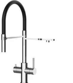 5 Wege Wasserhahn Küchenarmatur, Edelstahl Massiv mit 360° schwenkbarem Auslauf, abnehmbare 2 strahl Handbrause, Hochglanz / Schwarz