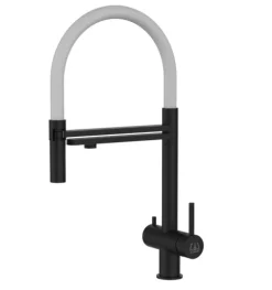3 Wege Wasserhahn Küchenarmatur, Edelstahl Massiv mit 360° schwenkbarem Auslauf und abnehmbare 2 strahl Handbrause, PVD Schwarz Matt / Weiß