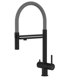 3 Wege Wasserhahn Küchenarmatur, Edelstahl Massiv mit 360° schwenkbarem Auslauf und abnehmbare 2 strahl Handbrause, PVD Schwarz Matt / Grau