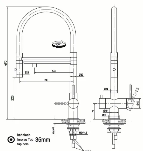 3 Wege Wasserhahn Küchenarmatur, Edelstahl Massiv mit 360° schwenkbarem Auslauf und abnehmbare 2 strahl Handbrause, PVD Schwarz Matt / Rot