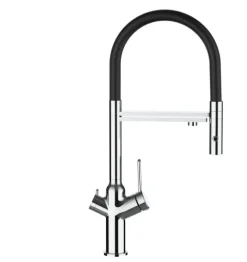 3 Wege Wasserhahn Küchenarmatur, BOD, mit 360° schwenkbarem Auslauf, abnehmbare 2 strahl Handbrause, Verchromt / Schwarz