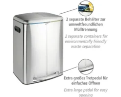 Wenko Treteimer Easy Close Anzahl Fächer 2 2x 20 Liter hellgrau
