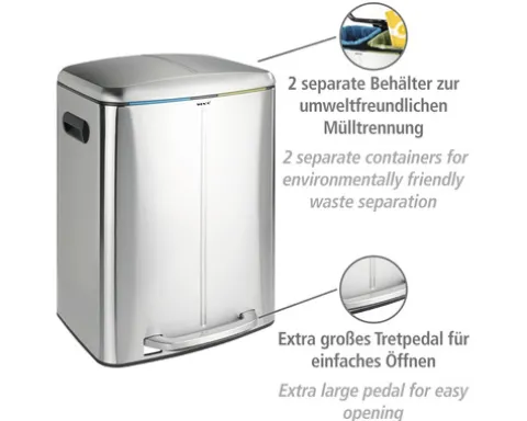 Wenko Treteimer Easy Close Anzahl Fächer 2 2x 20 Liter hellgrau