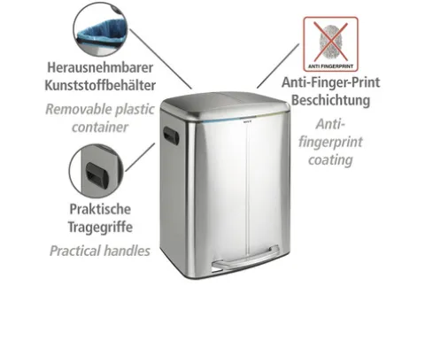 Wenko Treteimer Easy Close Anzahl Fächer 2 2x 20 Liter hellgrau