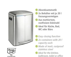 Wenko Treteimer Easy Close Anzahl Fächer 2 2x 20 Liter hellgrau