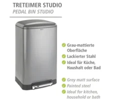 Wenko Treteimer Studio Easy Close 30 l grau matt