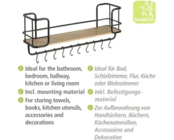 WENKO Wandregal mit Haken Loft bambus/schwarz