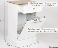WONDERMAKE - Wäscheschrank hoch oder Mülleimer-Schrank aus Holz / Bambus, Wäschesammler Hochschrank für Badezimmer oder Küche ausklappbar mit Schublade, weiß