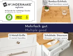 WONDERMAKE - Wäscheschrank hoch oder Mülleimer-Schrank aus Holz / Bambus, Wäschesammler Hochschrank für Badezimmer oder Küche ausklappbar mit Schublade, weiß